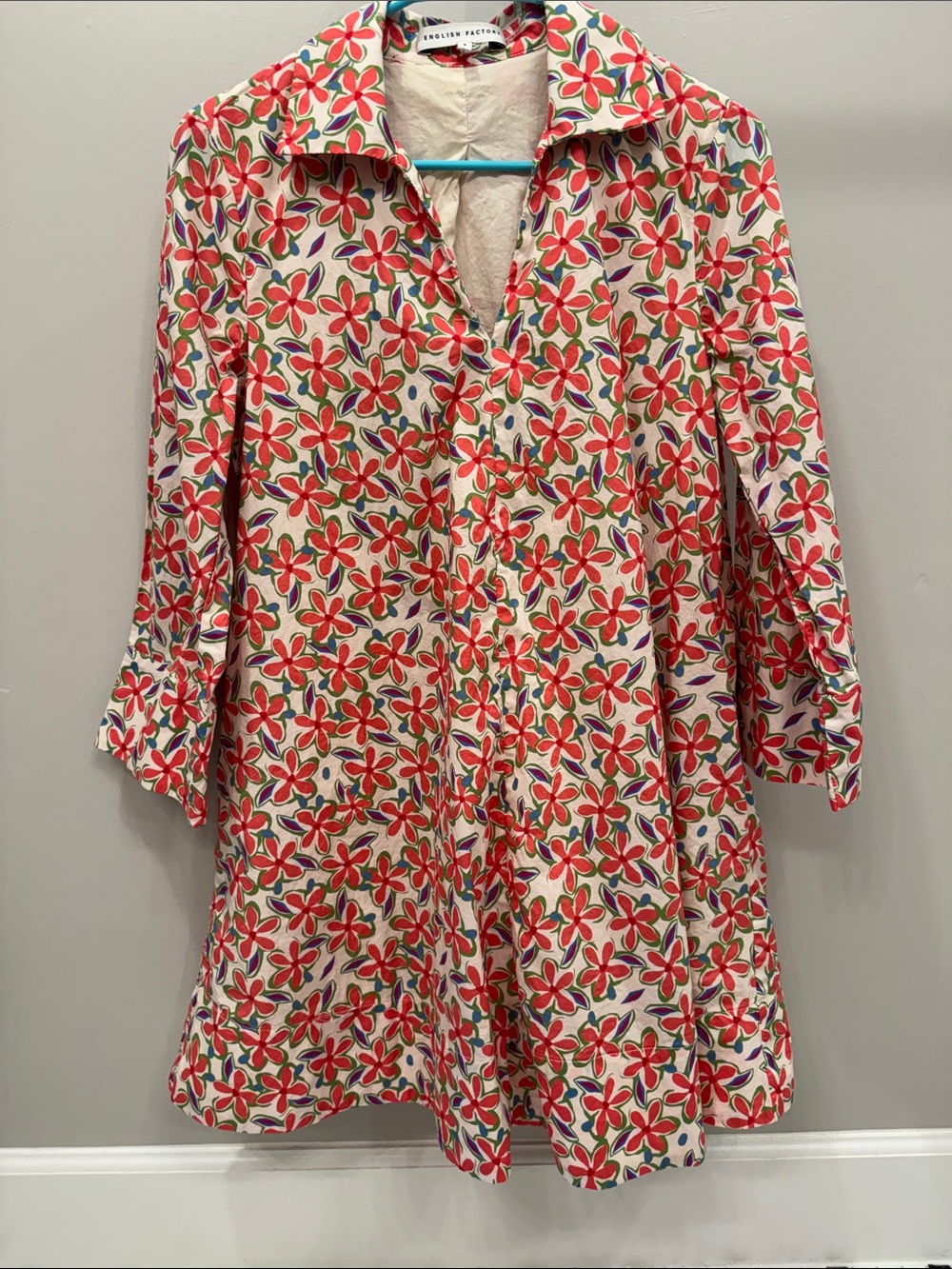 English Factory Cream Floral Dress with Red Flowers